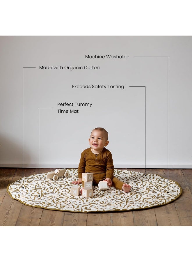 Toddlekind Baby Crawling Blanket Leaf Pattern Hand Stitched Organic Cotton Baby Play Mat 125cm Sand Castle Ochre - Image 4