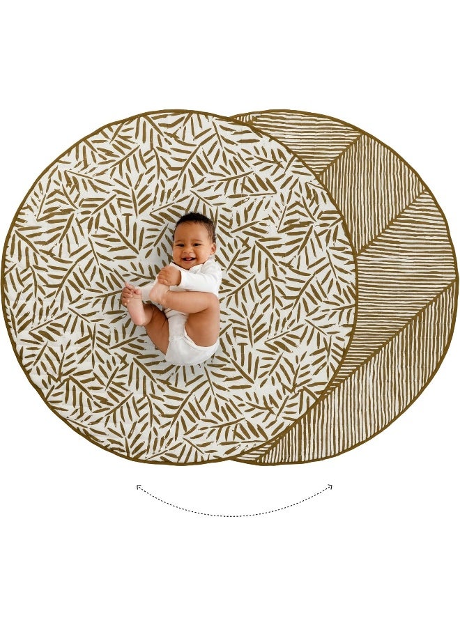 Toddlekind Baby Crawling Blanket Leaf Pattern Hand Stitched Organic Cotton Baby Play Mat 125cm Sand Castle Ochre - Image 1