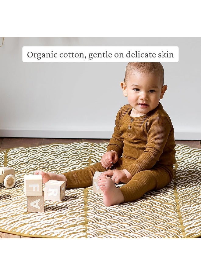 Toddlekind Baby Crawling Blanket Leaf Pattern Hand Stitched Organic Cotton Baby Play Mat 125cm Sand Castle Ochre - Image 5