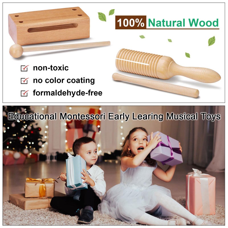 LOOIKOOS Montessori Natural Wooden Musical Instruments Set for Toddlers Preschool Educational Percussion Toys with Storage Bag, Safe Early Learning Toys for Boys Girls (3+) - Image 2