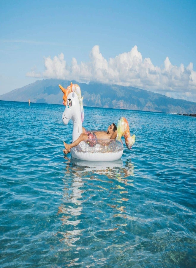 Poolcandy Gigantic Inflatable 2 to 3 Person Pool, Beach, and Lake Swim rafts (Gigantic 2 to 3 Person Gold Glitter Unicorn) - Image 3