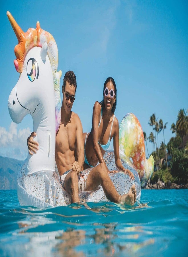 Poolcandy Gigantic Inflatable 2 to 3 Person Pool, Beach, and Lake Swim rafts (Gigantic 2 to 3 Person Gold Glitter Unicorn) - Image 4