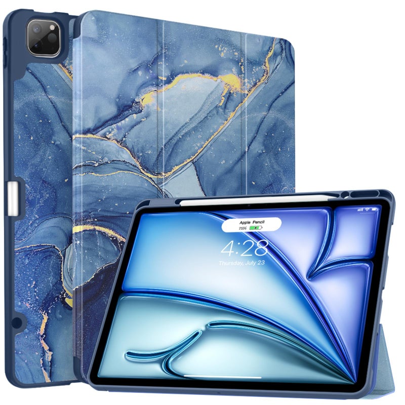 Soke Case for iPad Air 13 Inch M3M220252024 iPad Pro 129 6th5th Generation with Pencil Holder2021 2022 ReleaseApple Pencil Charging Auto WakeSleep Soft Back Cover Navy Marble
