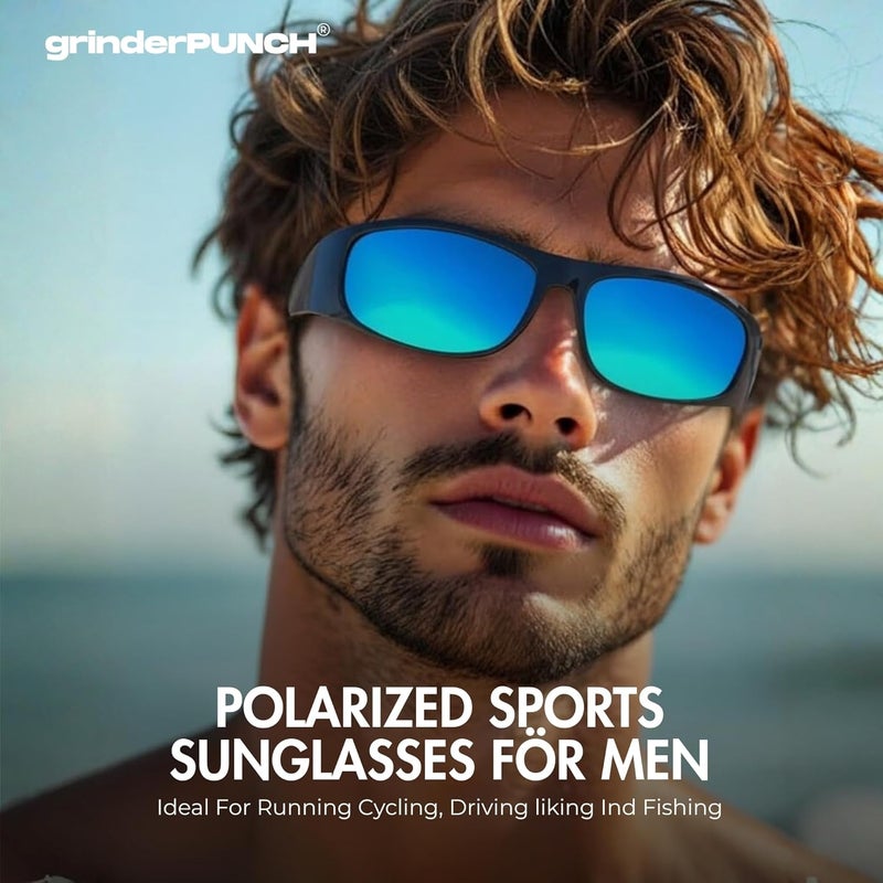 grinderPUNCH Polarized Wrap Around Sunglasses for Men and Women – Lightweight Sports Wraparound Sunglasses UV Protection - Image 3