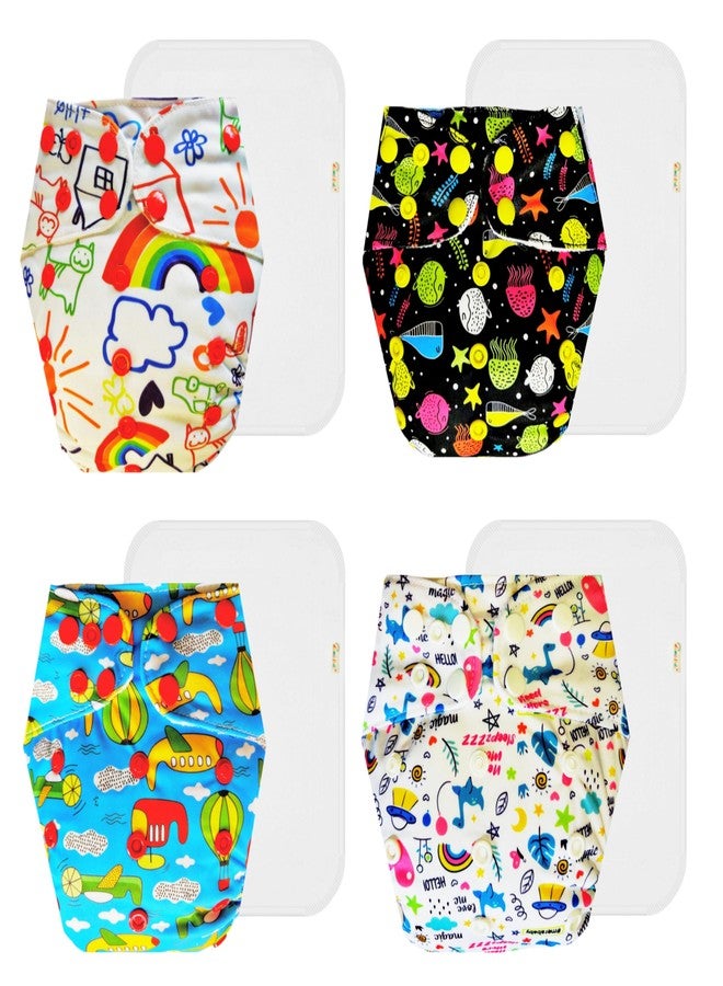 Dumbledo Premium Cloth Diaper with Cotton Insert (Pack of 4) | Hypoallergenic | Reusable & Washable | Easy to Clean | Everyday Diapering Essential | 3 Months - 3 Years | Unisex Baby - Image 1