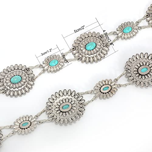 WHIPPY Women Concho Chain Belt Metal Link Western Cowgirl Turquoise Chain Belt for Dress - Image 4