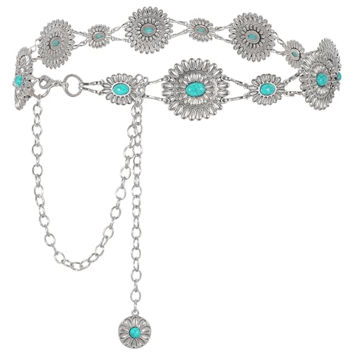 WHIPPY Women Concho Chain Belt Metal Link Western Cowgirl Turquoise Chain Belt for Dress - Image 1