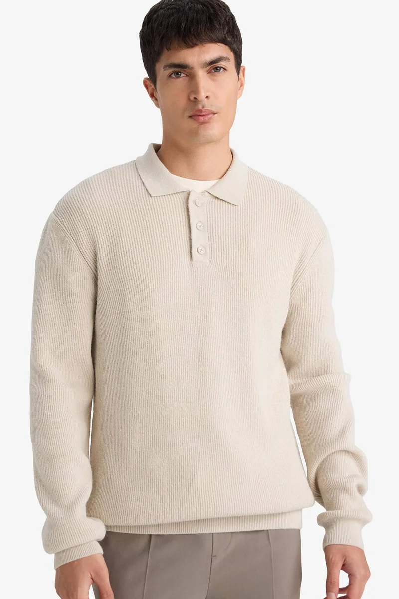 DeFacto Standard Fit Polo Collar Knitwear Pullover