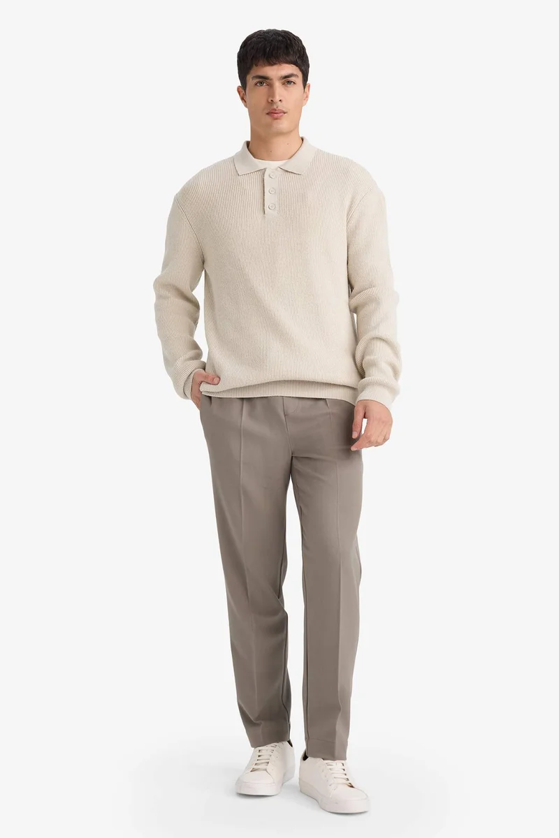 DeFacto Standard Fit Polo Collar Knitwear Pullover