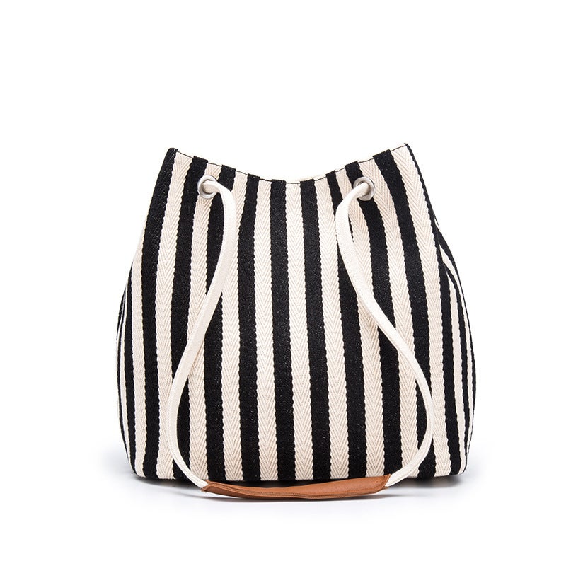 Shiling Bag Canvas Simple Bucket Shoulder Bag Striped Crossbody Women'S Bag Origin Supply Dropshipping - Image 5