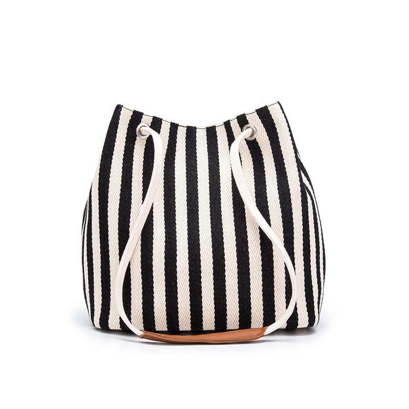 Shiling Bag Canvas Simple Bucket Shoulder Bag Striped Crossbody Women'S Bag Origin Supply Dropshipping - Image 1