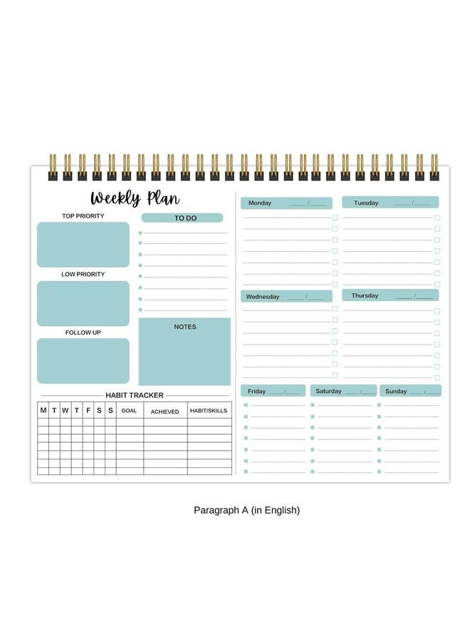 Bluejw Plan Note Book A4 English Coil Ins Wind Planning Simple Schedule Time Weekly Plan Book - Image 1