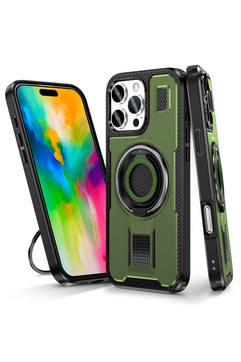 غطاء آيفون 16 برو ماكس - بحامل دوار 360° وحلقة، تهوية ممتازة، مقاوم للصدمات والسقوط، حماية عسكرية المستوى لشاشة 6.9 بوصة.