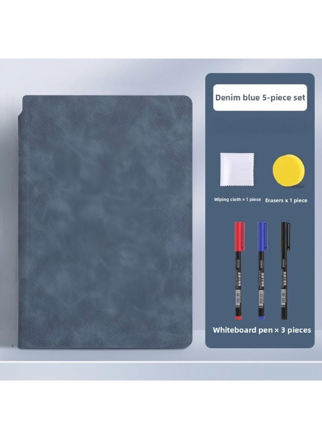 Reusable A5 Dry Erase Notebook Set - with 3 Pens, Eraser & Cloth, Portable for Office & Travel (Denim Blue) - Image 2