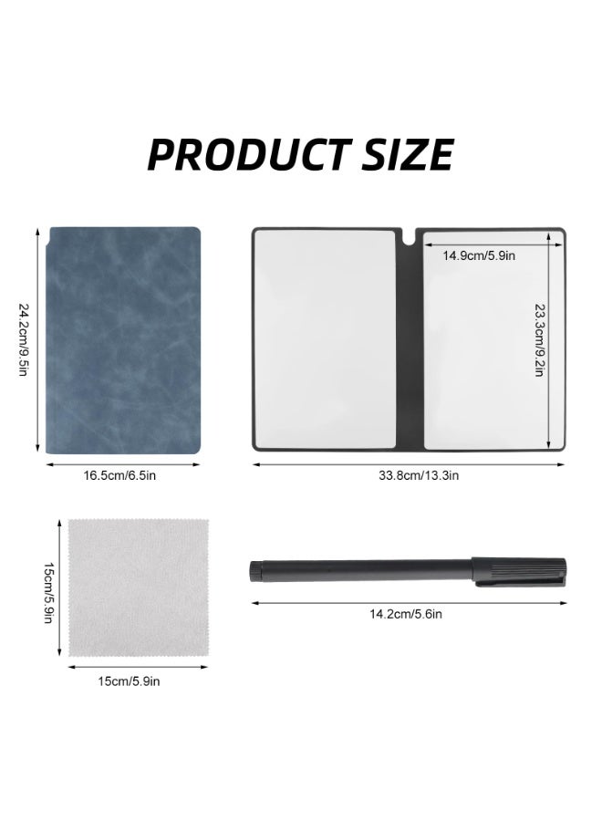 Reusable A5 Dry Erase Notebook Set - with 3 Pens, Eraser & Cloth, Portable for Office & Travel (Denim Blue) - Image 5