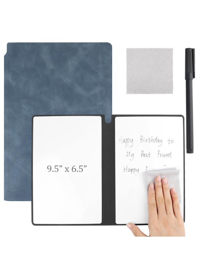 Reusable A5 Dry Erase Notebook Set - with 3 Pens, Eraser & Cloth, Portable for Office & Travel (Denim Blue) - Image 3