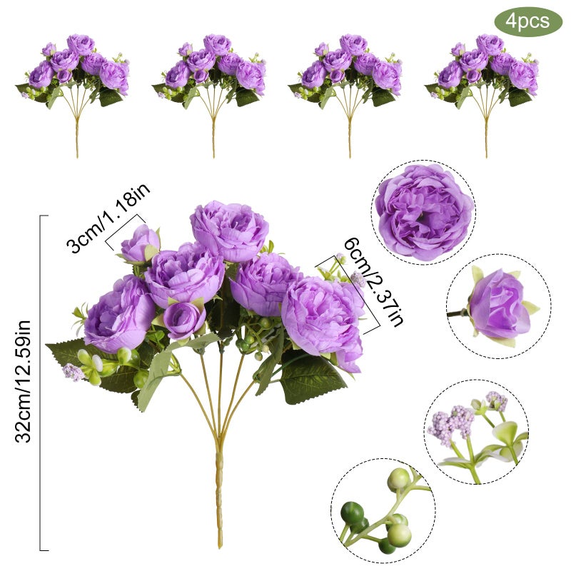 Pusuny Artificial Peonies Silk Flowers  Purple Faux Peony Bouquet 4 Bundles Florals Arrangements Decor for Farmhouse Home Boho Wedding Table Centerpiece  Fake Plastic Flowers Bulk for Vase Decoration Purple - Image 5