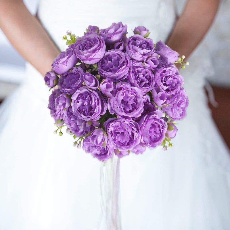 Pusuny Artificial Peonies Silk Flowers  Purple Faux Peony Bouquet 4 Bundles Florals Arrangements Decor for Farmhouse Home Boho Wedding Table Centerpiece  Fake Plastic Flowers Bulk for Vase Decoration Purple - Image 2