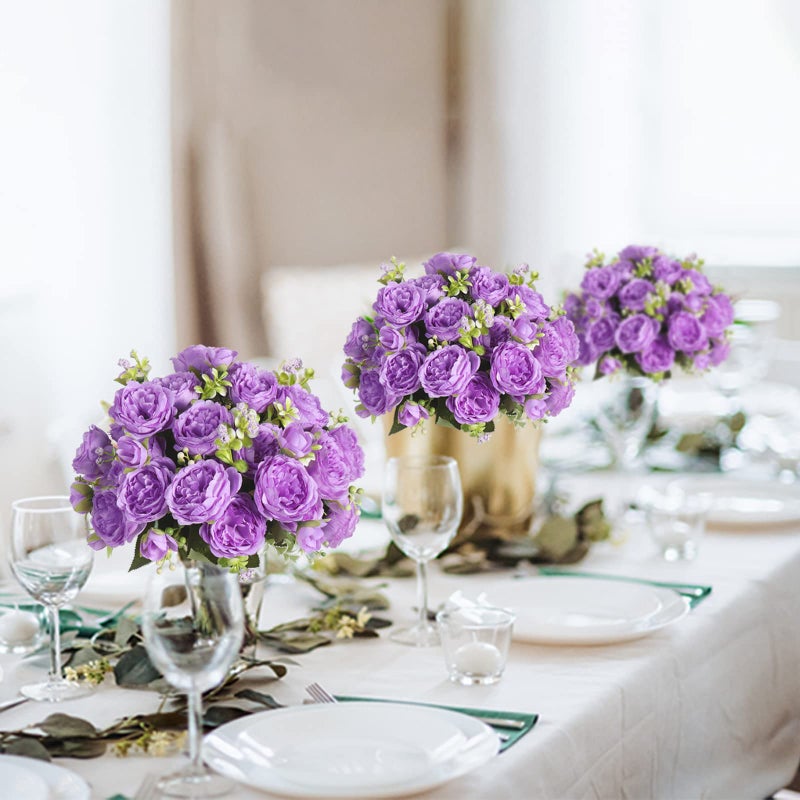 Pusuny Artificial Peonies Silk Flowers  Purple Faux Peony Bouquet 4 Bundles Florals Arrangements Decor for Farmhouse Home Boho Wedding Table Centerpiece  Fake Plastic Flowers Bulk for Vase Decoration Purple - Image 4