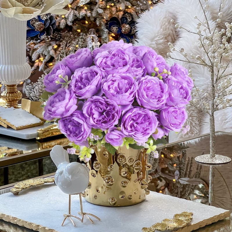 Pusuny Artificial Peonies Silk Flowers  Purple Faux Peony Bouquet 4 Bundles Florals Arrangements Decor for Farmhouse Home Boho Wedding Table Centerpiece  Fake Plastic Flowers Bulk for Vase Decoration Purple - Image 3