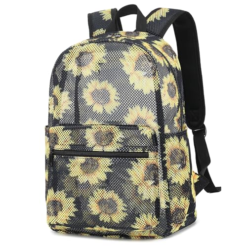 Kouxunt Sunflower Mesh Backpack for Girls Women See Through Casual School College Student Bookbag - Image 1