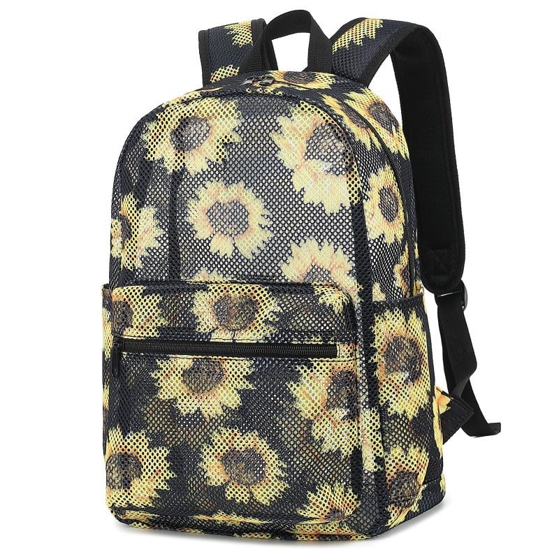 Kouxunt Sunflower Mesh Backpack for Girls Women See Through Casual School College Student Bookbag - Image 2
