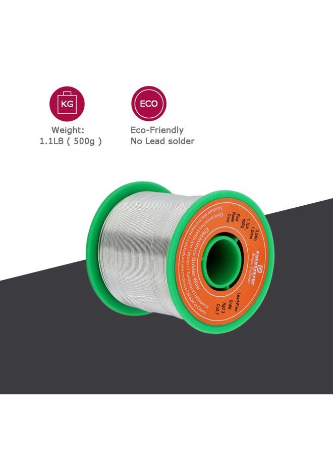 E ENERSYSTEC 1.1 Pound Solder Wire Rosin Flux Core Electronic Soldering Electrical Activity Solder Diameter 0.04 Gauge 1mm 500g No Lead - Image 3