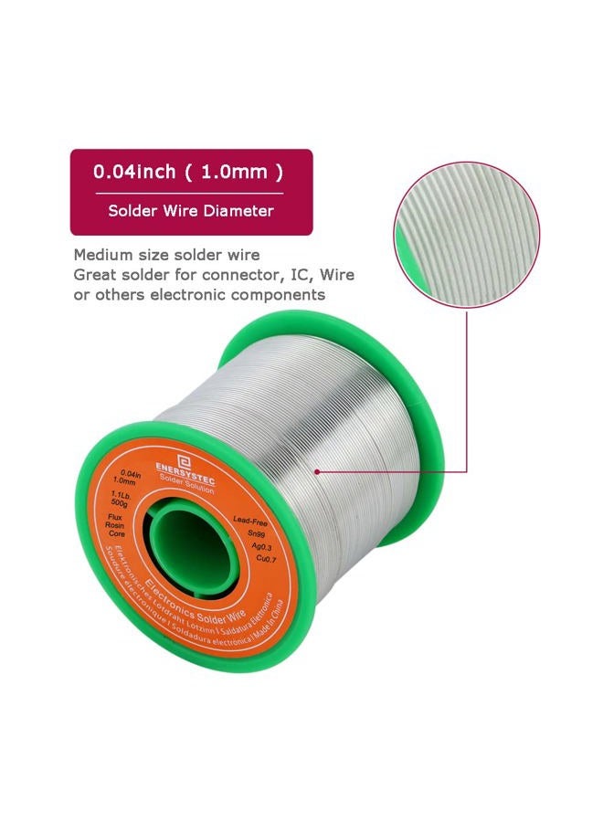 E ENERSYSTEC 1.1 Pound Solder Wire Rosin Flux Core Electronic Soldering Electrical Activity Solder Diameter 0.04 Gauge 1mm 500g No Lead - Image 2