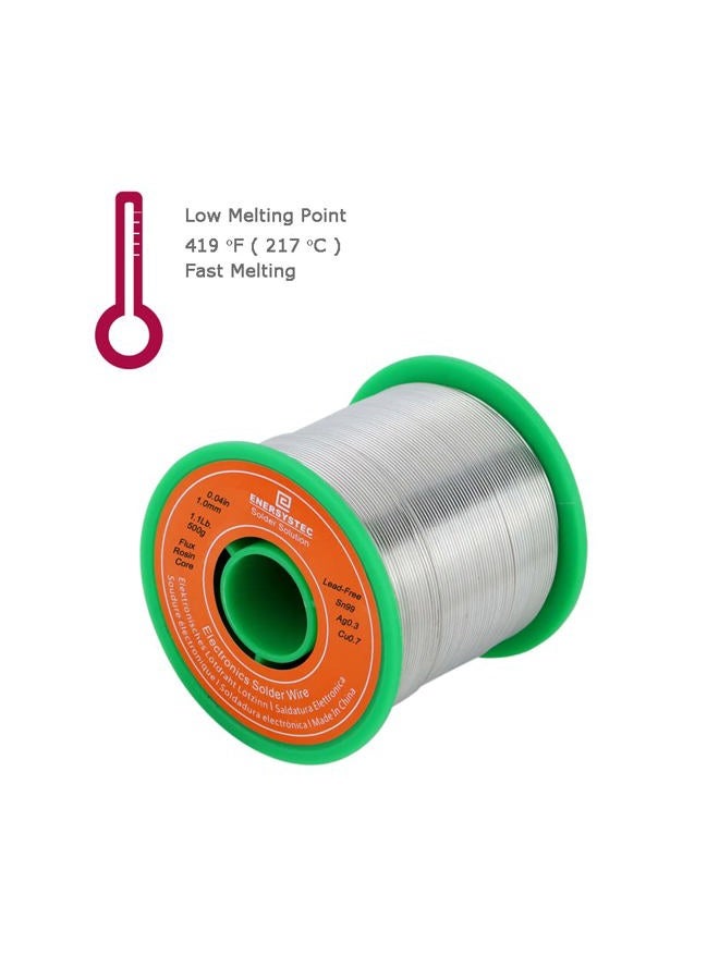 E ENERSYSTEC 1.1 Pound Solder Wire Rosin Flux Core Electronic Soldering Electrical Activity Solder Diameter 0.04 Gauge 1mm 500g No Lead - Image 5