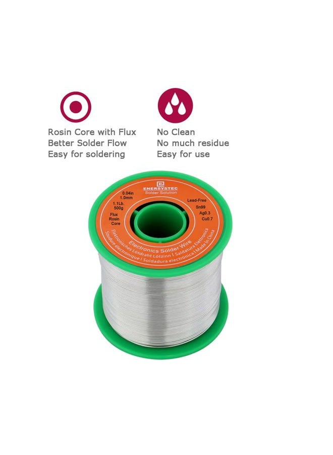 E ENERSYSTEC 1.1 Pound Solder Wire Rosin Flux Core Electronic Soldering Electrical Activity Solder Diameter 0.04 Gauge 1mm 500g No Lead - Image 4