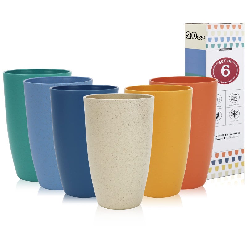 Homienly Homienly Wheat Straw Cups Alternative to Plastic Cups  Set of 6 Unbreakable Drinking Cup Reusable Dishwasher Safe Water Glasses Cups for Kitchen Tumblers Kitchen Essentials20 OZ 
