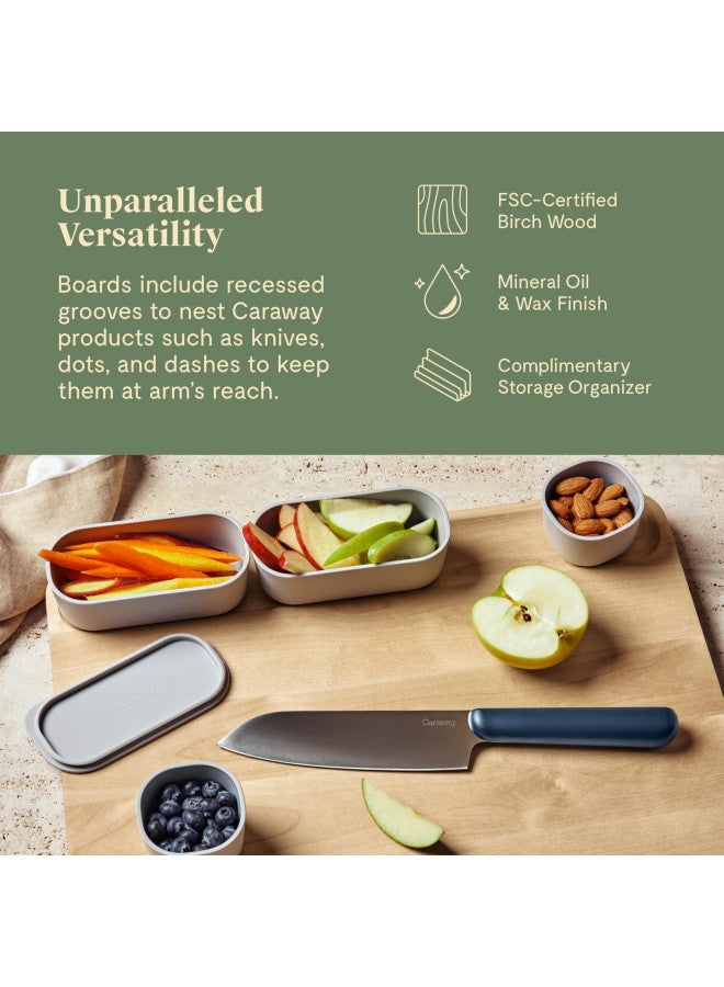 CARAWAY Caraway 4-Piece Double Sided Wood Cutting Board Set - Made From FSC-Certified Birch Wood - Mineral Oil & Wax Finish - 3 Sizes - Small, Medium, & Large - Storage Organizers Included  - Image 3