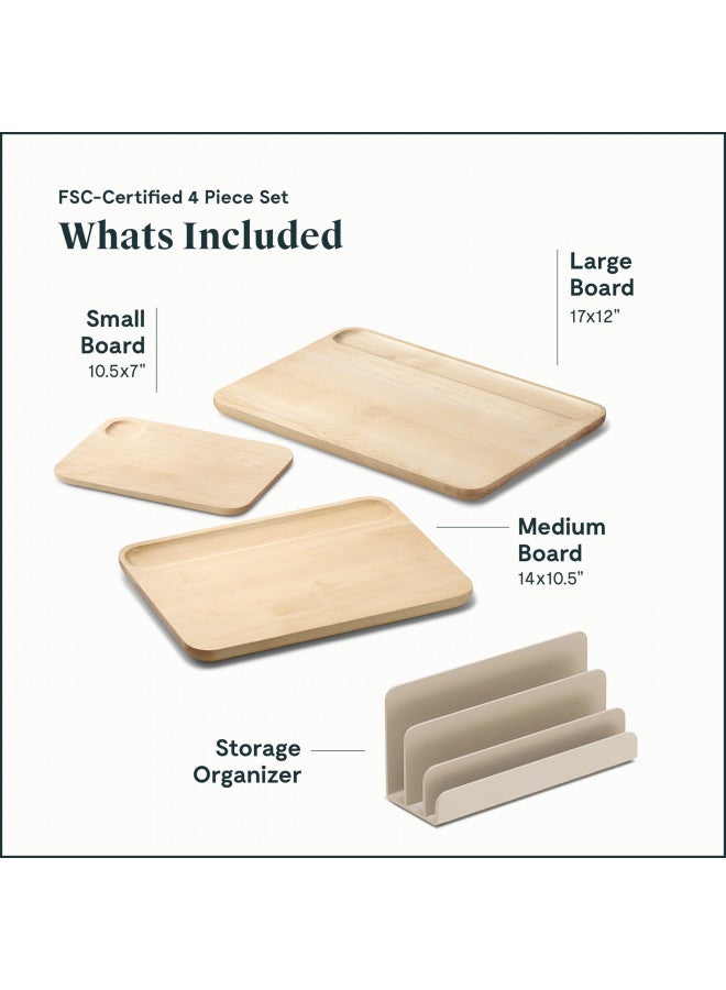 CARAWAY Caraway 4-Piece Double Sided Wood Cutting Board Set - Made From FSC-Certified Birch Wood - Mineral Oil & Wax Finish - 3 Sizes - Small, Medium, & Large - Storage Organizers Included  - Image 2