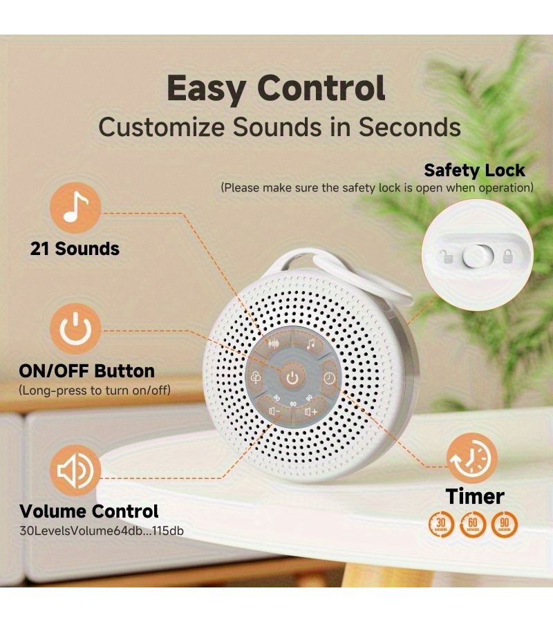 Compact White Noise Generator In Three Color Options For Restful Sleep With 21 Calming Melodies Sleep Aid Timer Lock And 2000mAh Rechargeable Lithium Battery For Home Use And Travel - Image 3