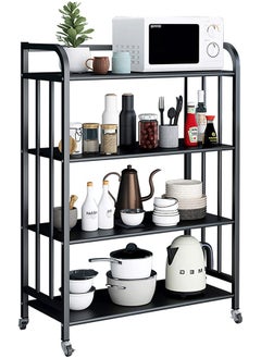 Cady One 4-Tier Iron Kitchen Storage Rack with Wheels for Easy Mobility, Kitchen Storage and Organization Shelves, Black, 27*102*60cm  - Image 1