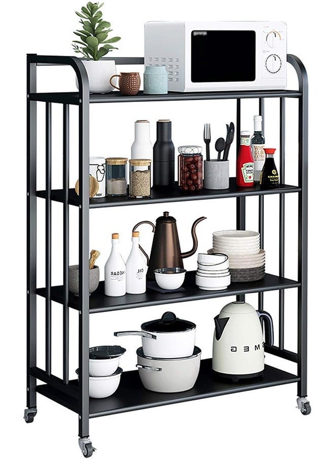 Cady One 4-Tier Iron Kitchen Storage Rack with Wheels for Easy Mobility, Kitchen Storage and Organization Shelves, Black, 27*102*60cm  - Image 1