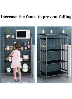 Cady One 4-Tier Iron Kitchen Storage Rack with Wheels for Easy Mobility, Kitchen Storage and Organization Shelves, Black, 27*102*60cm  - Image 4