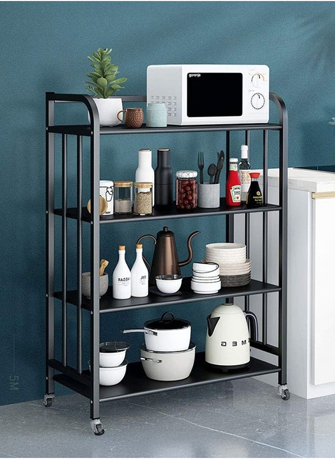 Cady One 4-Tier Iron Kitchen Storage Rack with Wheels for Easy Mobility, Kitchen Storage and Organization Shelves, Black, 27*102*60cm  - Image 2