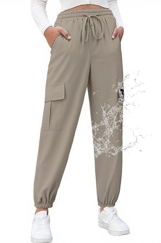 SANGTREE Womens Cargo Jogger Pants,Lightweight High Waist Water Outdoor Hiking Joggers with Pockets Hunting Track Sporty Travel,Quick Dry-Light Brown,XL - Image 3