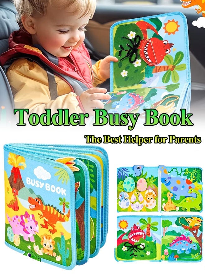Quiet Book for Young Children，Toddler Busy Board Montessori Toys，Early Toddler Educational Busy Book，Teether Baby Comfortable Soft Books，Dinosaur Animal Interactive Cognitive Book Suitable for Children to Develop Learning Skills，Ideal Gift for Boys & Girls - Image 1