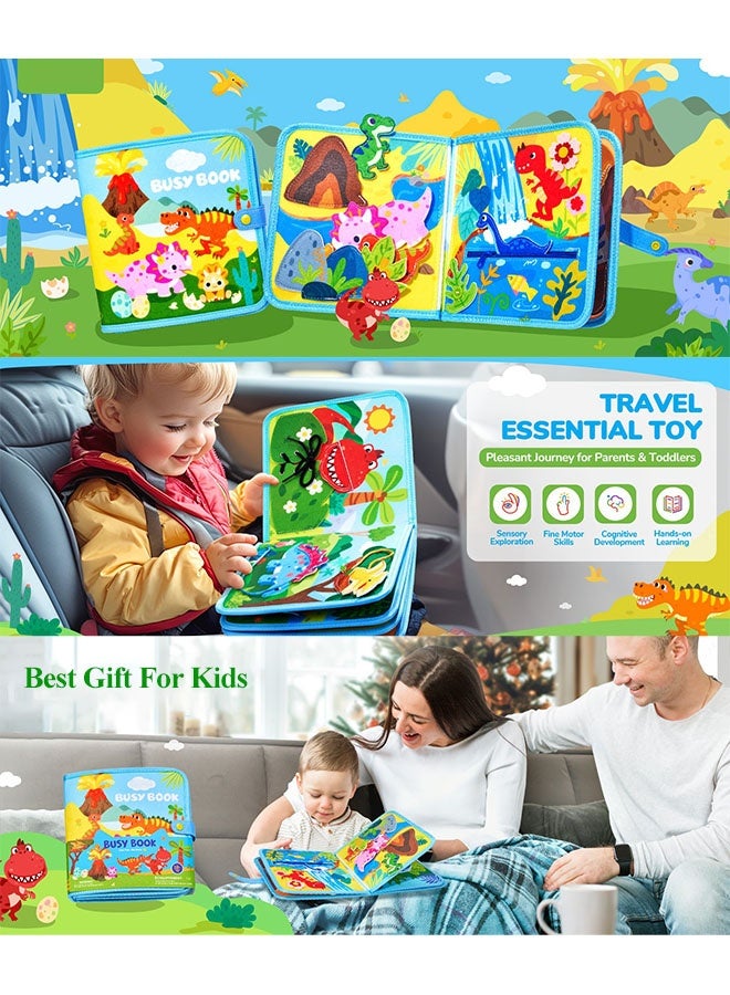 Quiet Book for Young Children，Toddler Busy Board Montessori Toys，Early Toddler Educational Busy Book，Teether Baby Comfortable Soft Books，Dinosaur Animal Interactive Cognitive Book Suitable for Children to Develop Learning Skills，Ideal Gift for Boys & Girls - Image 3