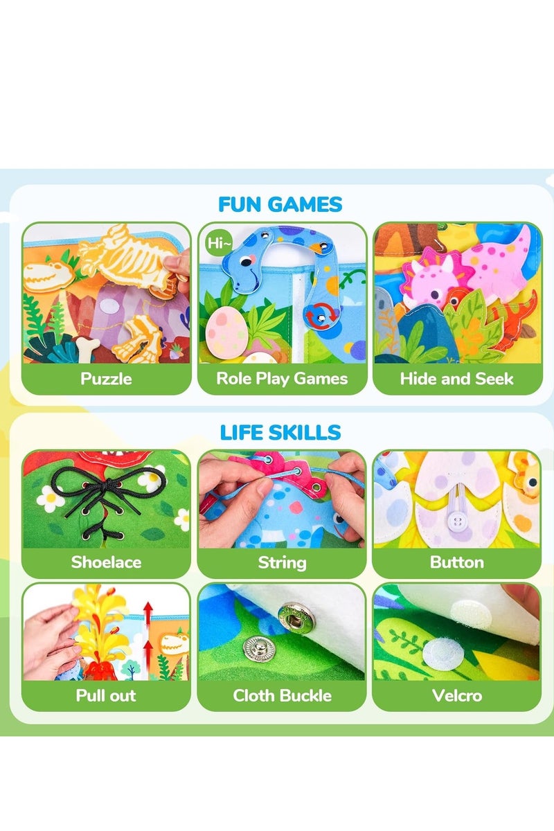 Quiet Book for Young Children，Toddler Busy Board Montessori Toys，Early Toddler Educational Busy Book，Teether Baby Comfortable Soft Books，Dinosaur Animal Interactive Cognitive Book Suitable for Children to Develop Learning Skills，Ideal Gift for Boys & Girls - Image 5
