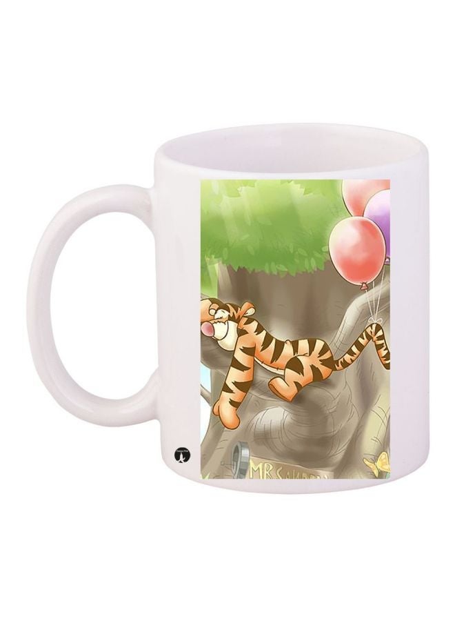 RYN Tiger Printed Coffee Mug White/Brown/Green 11ounce