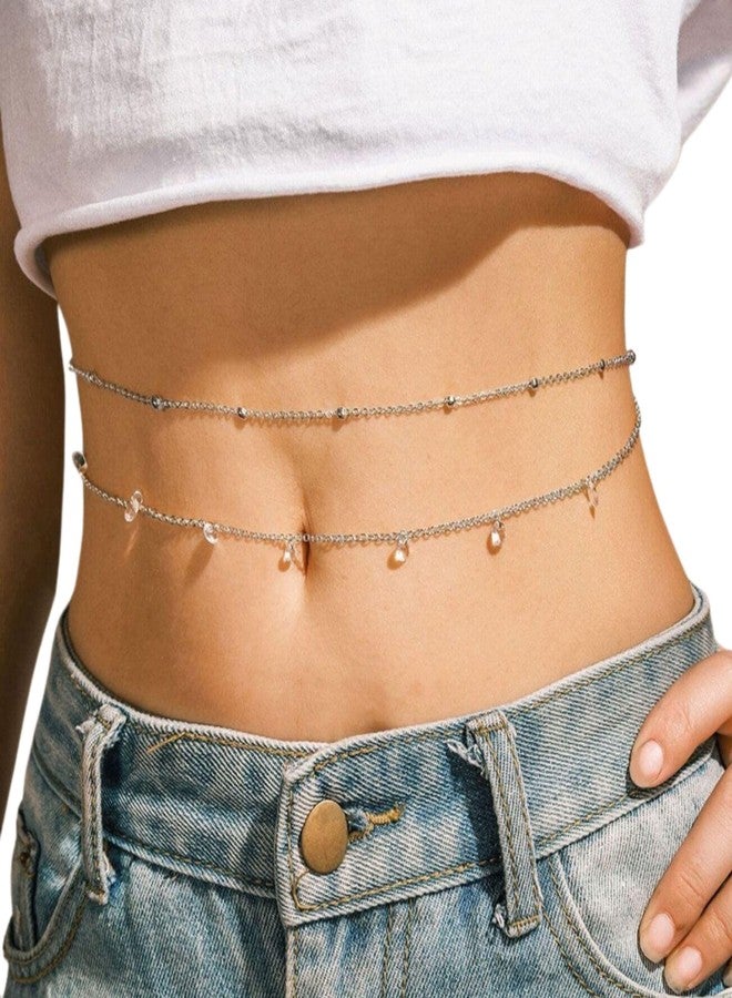 Fabme Women's Silver Waist ChainWaist - Stylish Saree Gold Plated Belly Chain Pearl Layered Body Hip Chain for the Waist Ladies Sexy Bikini Jewelry (26-42 In) - Image 2
