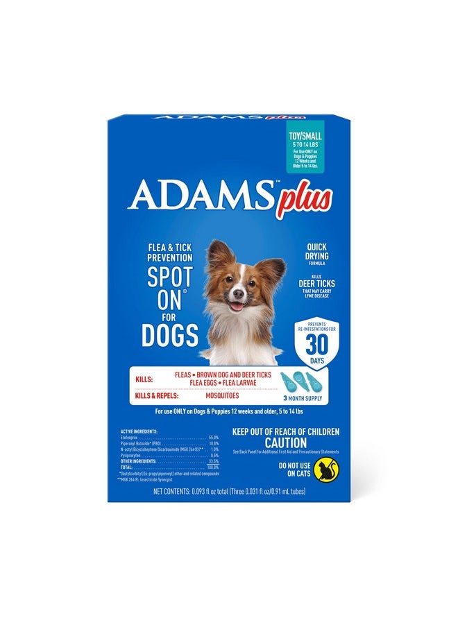 ADAMS Adams Plus Flea & Tick Prevention Spot On for Dogs 5-14 Pounds, 3-Month Supply, Kills Fleas, Flea Eggs, Flea Larvae, Brown Dog & Deer Ticks, Kills and Repels Mosquitoes For 30 Days, Central Brands  - Image 1