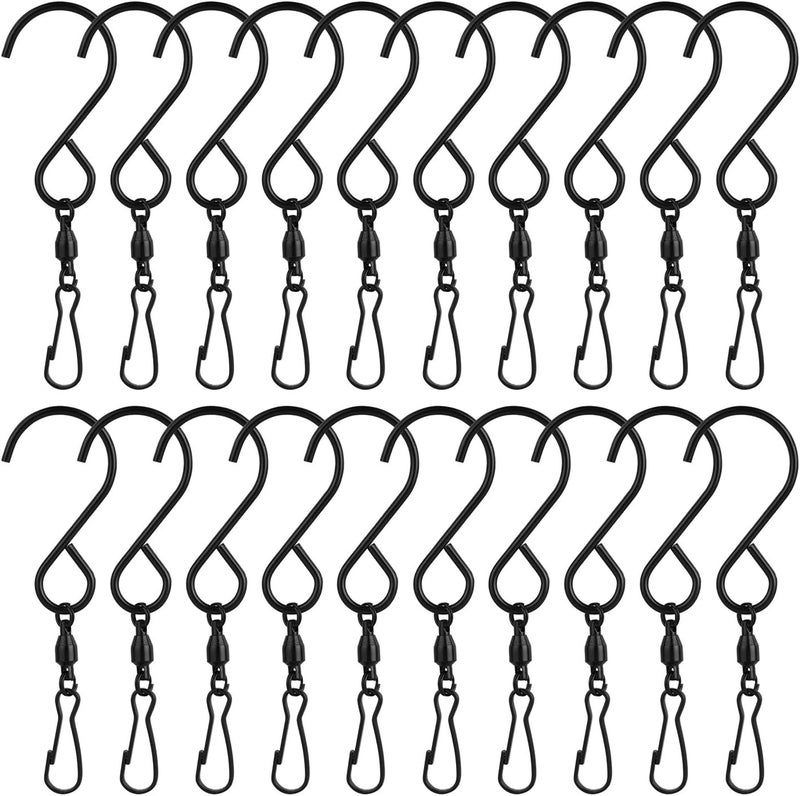 KUUQA 20 Pack Swivel Hooks Clips Wind Spinner S Hook Clips Hanging Wind Chimes Crystal Twisters Party Supplies (Black) - Image 1