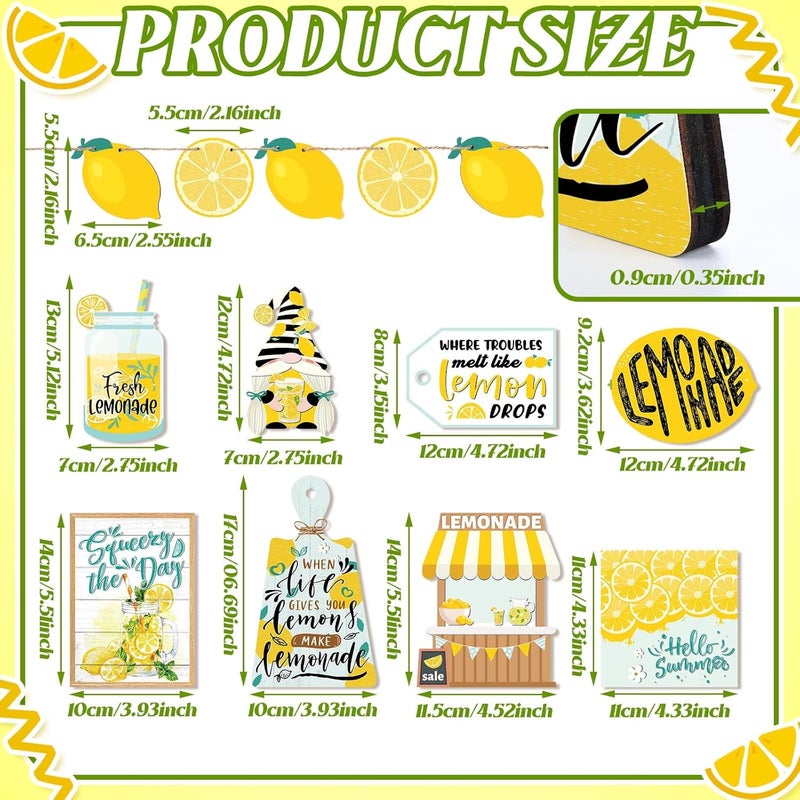 Qunclay 13 Pcs Lemon Tiered Tray Decor Lemon Decorations for Kitchen Summer Lemonade Wooden Signs Rustic Farmhouse Decorative Trays for Home Kitchen Summer Party Decor - Image 2