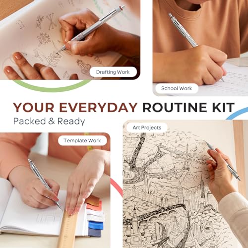 Nicpro مجموعة أقلام رصاص ميكانيكية Nicpro Blocky Gear 0.3 مم في علبة، قلم معدني مع إعادة تعبئة الرصاص، ممحاة للاستخدام الاحترافي والفني للكتابة والرسم والتخطيط. - Image 5