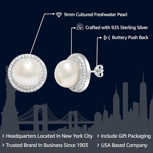 Gem Stone King 925 Sterling Silver 9MM Cultured Freshwater Pearl Button Stud Earrings For Women | Fine Jewelry Gifts for Her Mom Women Wife - Image 2