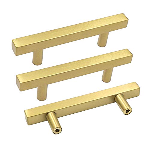 goldenwarm 3in Gold Drawer Pulls Brushed Brass Cabinet Pulls 15 Pack - LS1212GD76 Gold Drawer Knobs Kitchen Hardware Bathroom Cabinet Knobs Door Handle 5in(128mm) Overall Length - Image 1